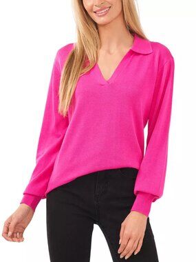 CeCe Women's Long-Sleeve V-Neck Polo Sweater Pink Size XS